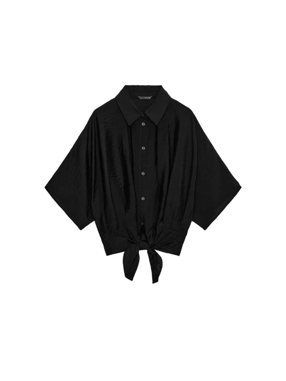 Zara Black Tie-Front Button Down Blouse